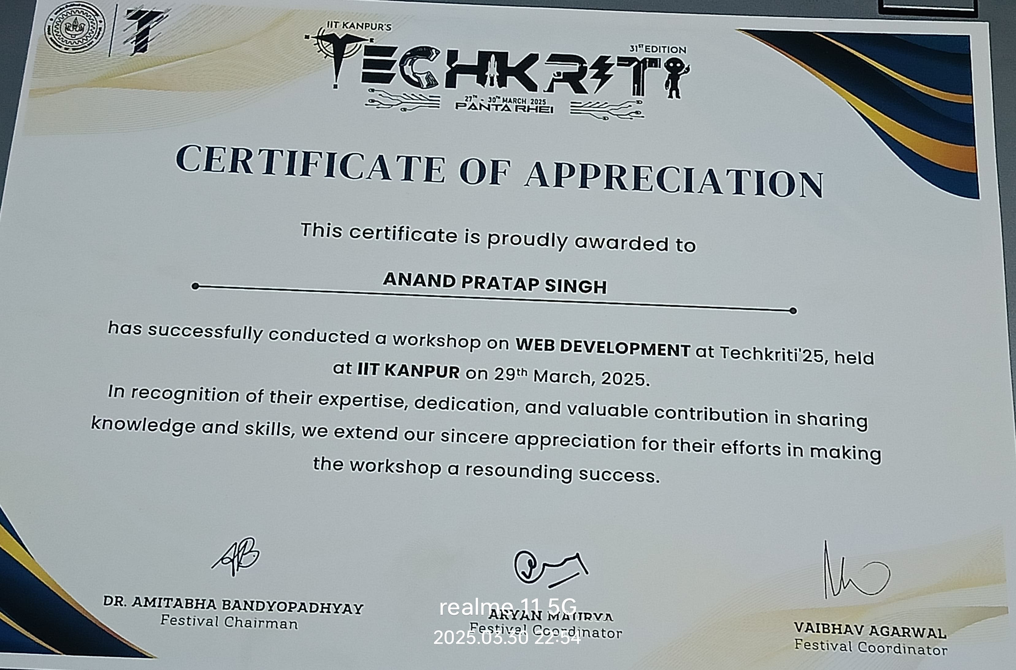 IIT Kanpur Workshop Certificate